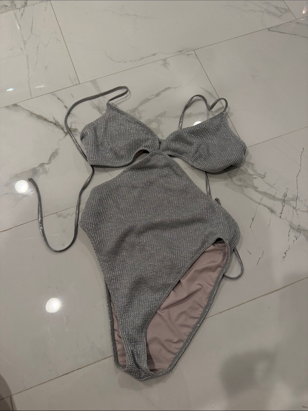Ramy Brook Metallic Silver Cutout One-Piece Swimsuit